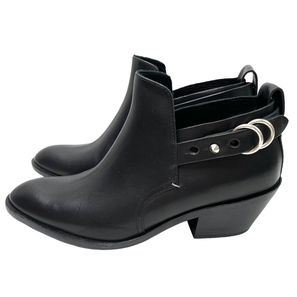 RAG & BONE Black Leather Sullivan Ankle Moto Boots Booties Size 38